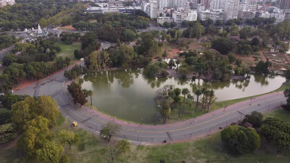beautiful drone down tilting images from the palermo lakes areas in buenos aires argentina wide shot