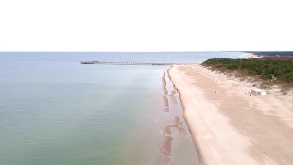 Palanga bridge and sandy coastline of Baltic sea in Lithuania