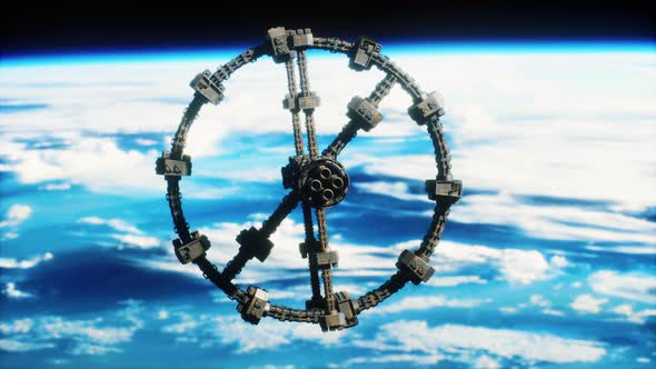 Massive Spaceship Take Position Over Earth Elements Furnished By NASA