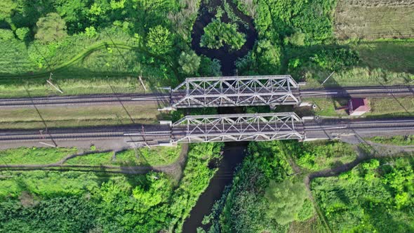 Railway Bridge Over the River Top View