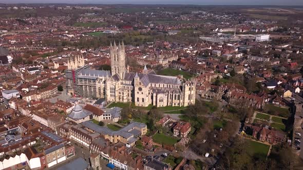 Aerial shot of Canterbury Cathedral in Canterbury, Kent