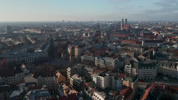 Beautiful City View Over Munich, Germany with Almost No Traffic at Isa Tor, Old City Gate 