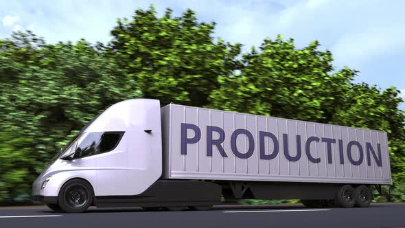 Modern Electric Truck with PRODUCTION Text on the Side