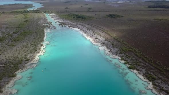 Aerial view on Los Rapidos a beutiful river near Bacalar in Yucatan in Mexico