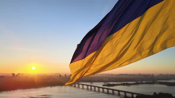 Ukrainian Flag in the Morning at Dawn