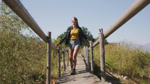 Caucasian woman hiking in nature