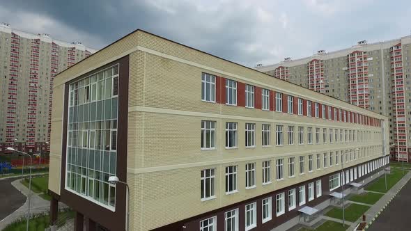 the exterior of the new modern school in the modern residential district,exterior