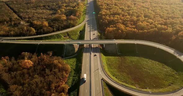 Aerial View Overpass Traffic with Car Move Transport Background in Autumn