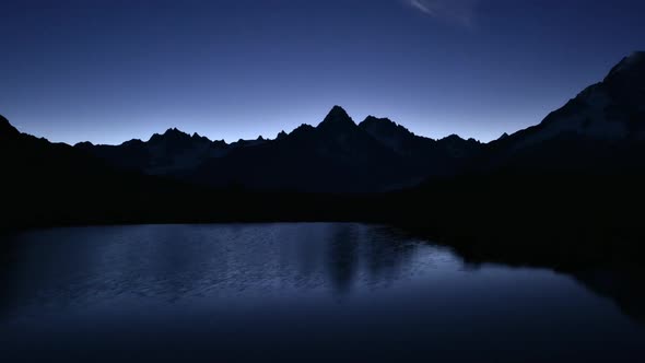 Picturesque Night View of Chesery Lake in France Alps