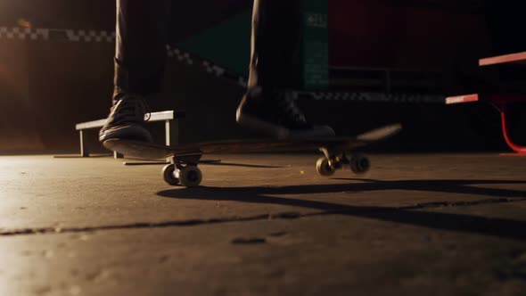 Man practicing skateboarding in skateboard arena 4k