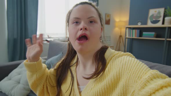 POV of Girl with Down Syndrome Chatting on Online Video Call