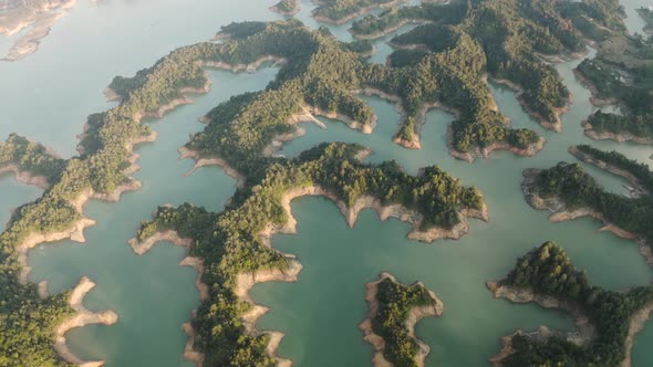 Aerial view of Penol Guatape lake.