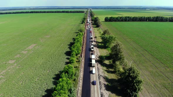 Aerial View on the New Asphalt Road Road Repair