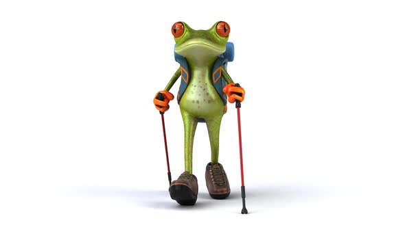 Fun backpacker frog walking 