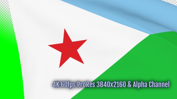 Djibouti waving flag transition 4k and 1080 HD footage with alpha channel