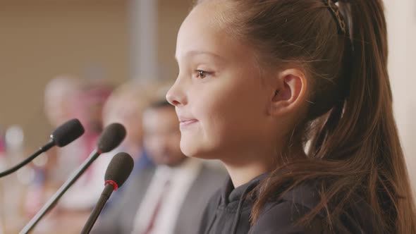 Little Eco Activist Performing with Speech at Conference