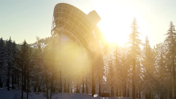 The Observatory Radio Telescope in Forest at Sunset