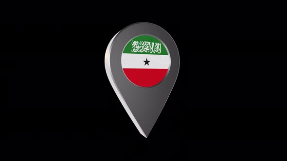 3d Animation Map Pointer With Somaliland Flag With Alpha Channel - 4K