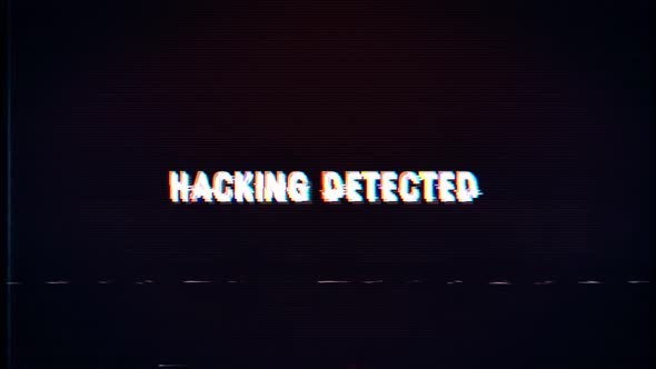 Hacking Detected text with glitch retro effect alt