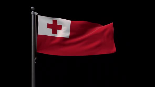 Tonga Flag On Flagpole With Alpha Channel