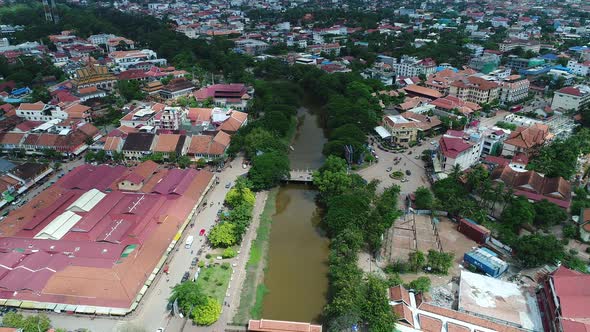 Siem Reap city in Cambodia seen from the sky