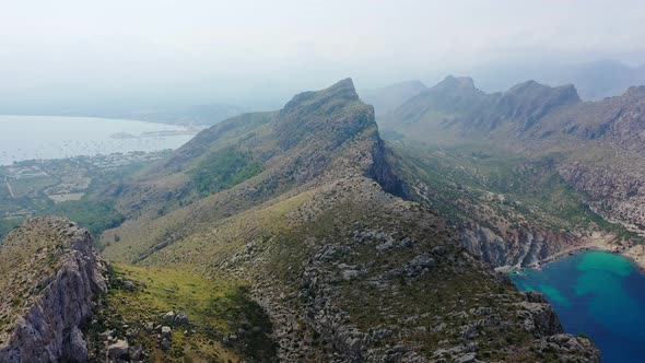 Aerial Drone Video Footage of Coast with Mountains and Rocks of Cape Formentor