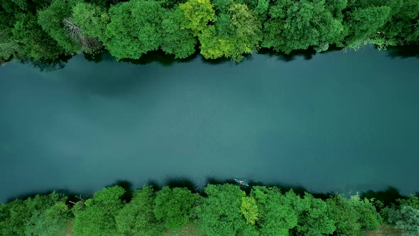 Aerial view of a person doing Kayak in Karlovac province, Croatia.