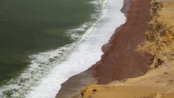 Green Long Waves Tide Multicolored Shoreline Clay Beach White Foamy Water