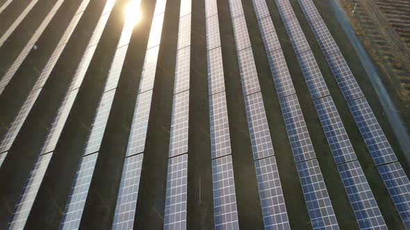 Aerial Top View of a Solar Panels Power Plant