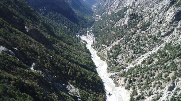 Gangotri valley in the state of Uttarakhand in India seen from the sky