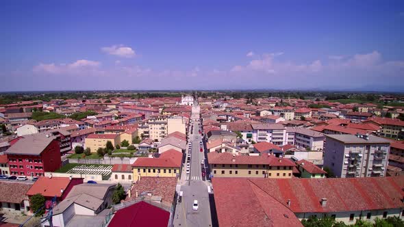 Aerial View Italy city, sunny weather and blue sky, 4K