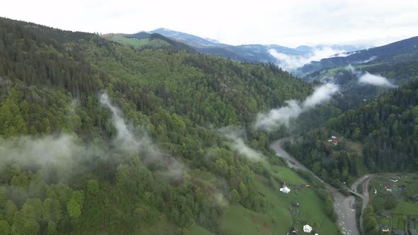 Ukraine, Carpathians: Forest Landscape, Aerial View