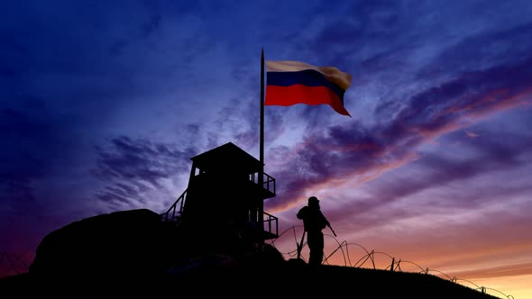 Russian Soldier On The Border At Night At The Border