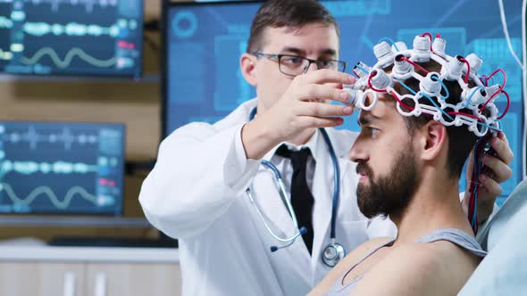 Patient Prepared for Brain Scan in Modern Facility