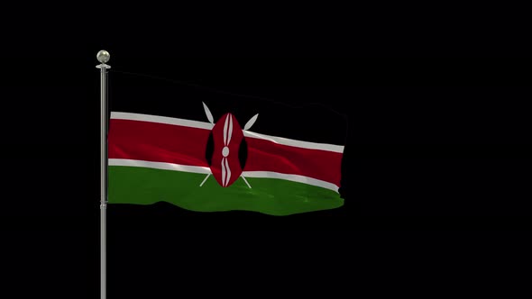 Kenya Looping Of The Waving Flag Pole With Alpha