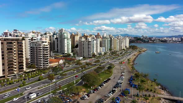 Tropical beach scenery of island os Florianopolis Brazil. Travel landmark.