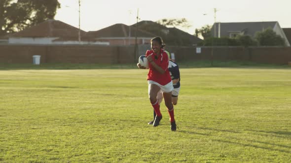 Young adult female rugby match