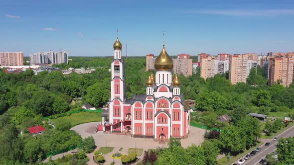  Aerial view of temple of St. George in Odintsovo