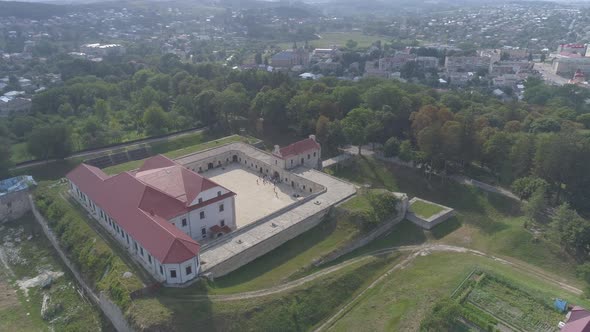 Aerial view of a castle and fortress