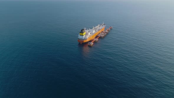 A gas tanker is anchored at sea aerial view 4 K