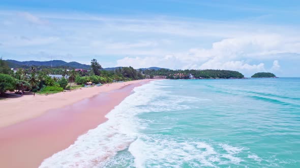 High quality footage Top view Sea beach beautiful waves Foaming and Splashing on the beach sand