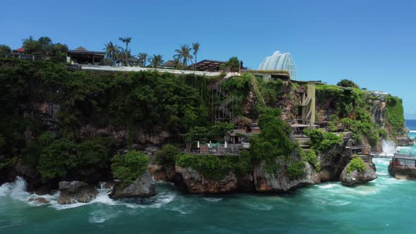 Fly from Uluwatu cliff with ocean and sky on Bali