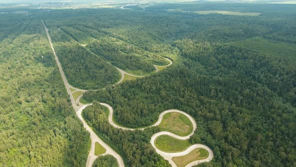 Test Road in the Forest. Aerial View