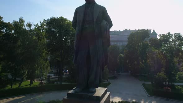 Drone Aerial View Statue of the Writer Taras Grigorovich Shevchenko in Park