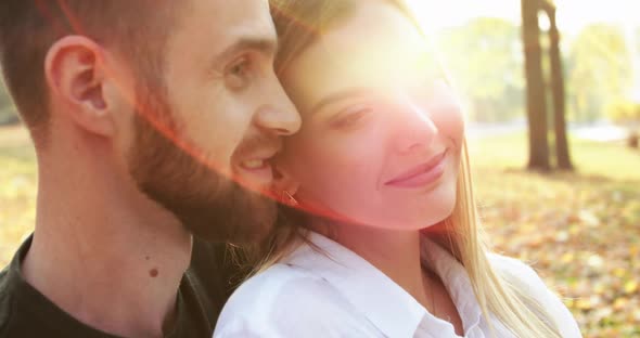 Close View of Happy Couple in Love Having Pleasure From Being Together in Park