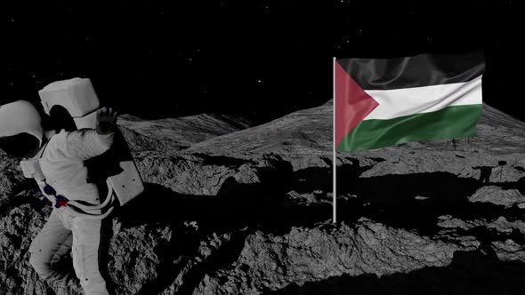 Astronaut Planting State of Palestine Flag on the Moon