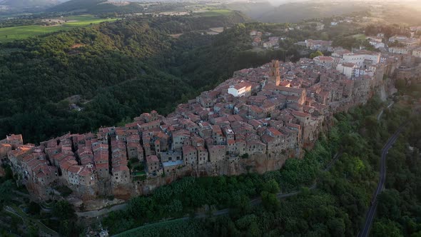 Aerial view of the medieval town of Pitigliano in Tuscany, Italy