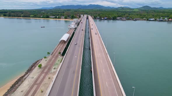 Aerial view of Sarasin bridge road transportation background concept