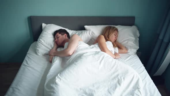 Sad Woman and Man Husband in Bed Lack of Sexual Activity in Family