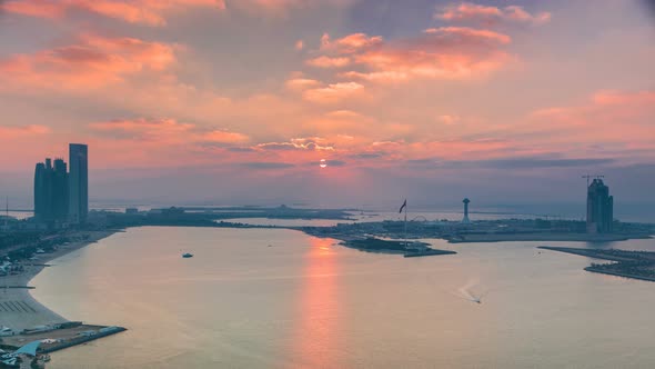 Top View of Abu Dhabi Skyline at Sunset Timelapse United Arab Emirates